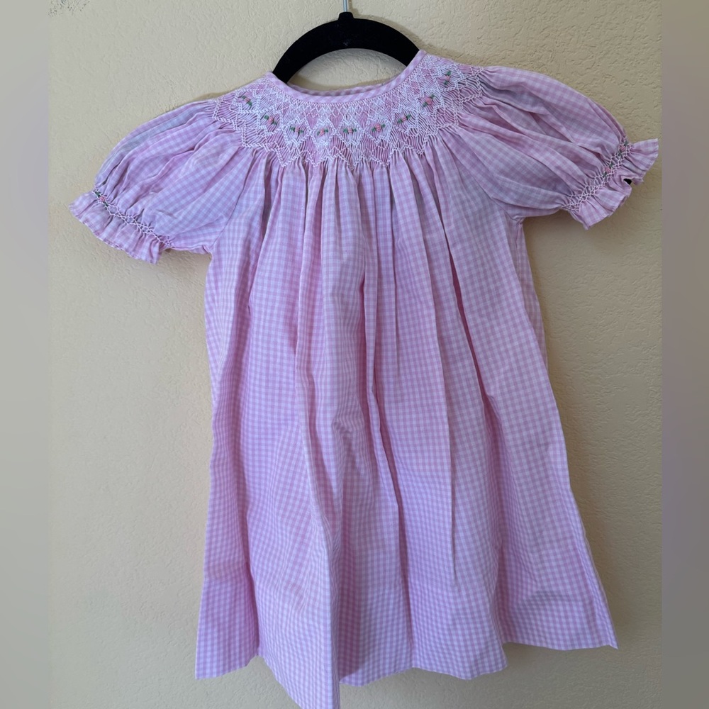 Rosalina Collection Beautiful Pink & White Gingham Smocked Dress Size 24 Months